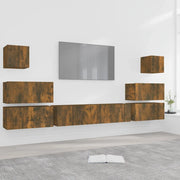 Set Mobili Porta TV 8pz Rovere Fumo in Legno Multistrato 3120290