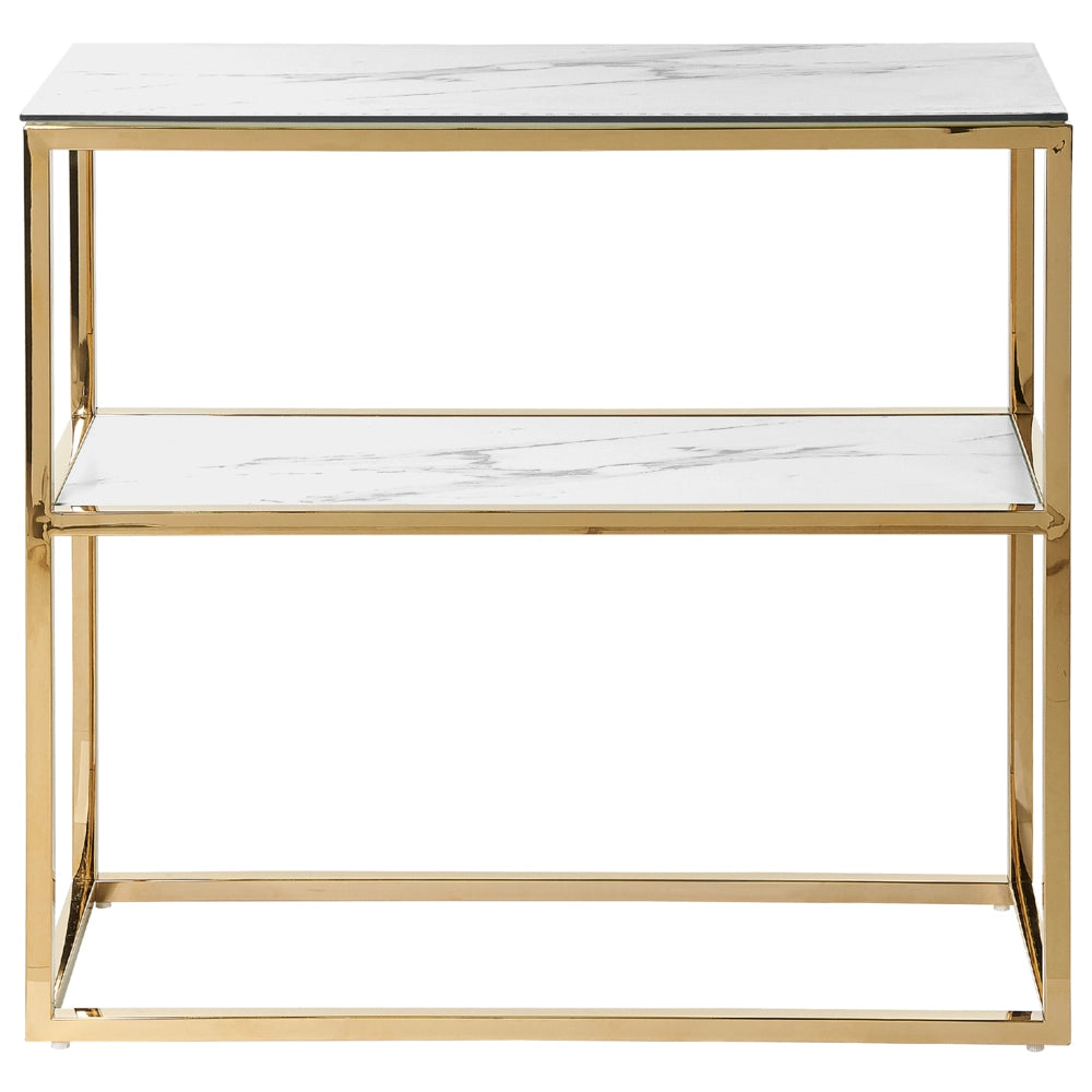 Consolle Bianco con Vetro Temperato dorato Acciaio Inox Mensola 80 x 30 cm Rettangolare Glam Moderno Soggiorno Camera da Letto Corridoio