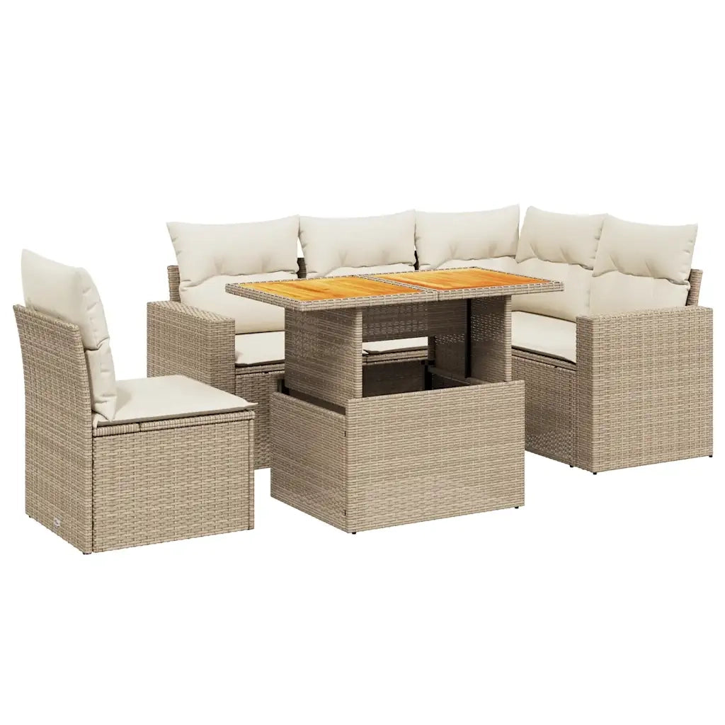Set Divano da Giardino 6 pz con Cuscini Beige in Polyrattan 3271317