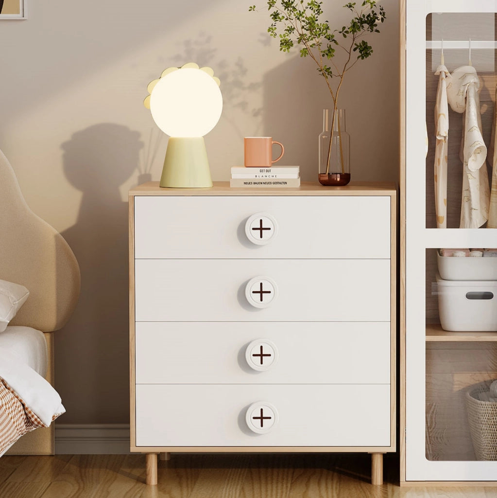 Mobile contenitore con 4 cassetti in MDF bianco e naturale 80 x 54 x 90 cm