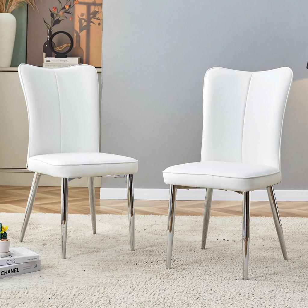 Set di 2 sedie da pranzo con schienale ergonomico in PU bianco e argento