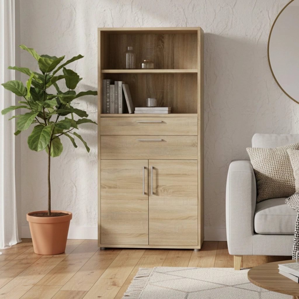 Credenza Albidona, Buffet da soggiorno, Madia da salotto, Dispensa da cucina, 89x40 h186 cm, Quercia