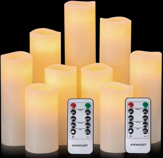Set di candele LED con fiamma mobile - Stompkaarsen con telecomando - Set di 9 candele senza fiamma - Altezza 10-12 cm 15-16 cm 17-20 cm 20-5 cm 20-5 cm per Halloween Natale festa bar matrimoni