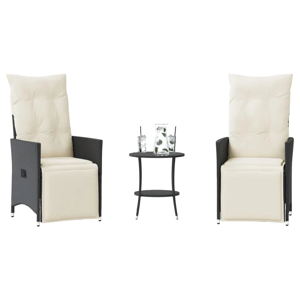Set da BistrÃ² 3 pz con Cuscini Nero in Polyrattan