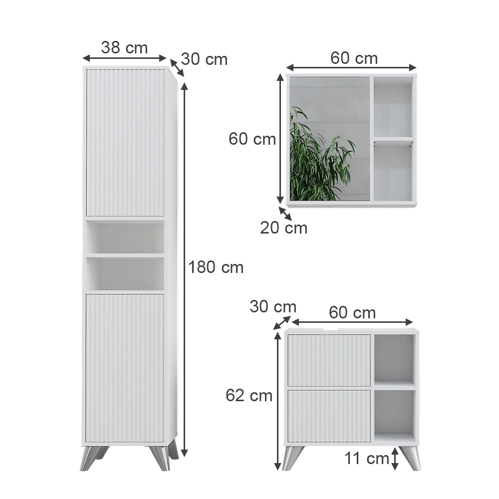 Vicco Set di mobili da bagno Bianco 3 parti