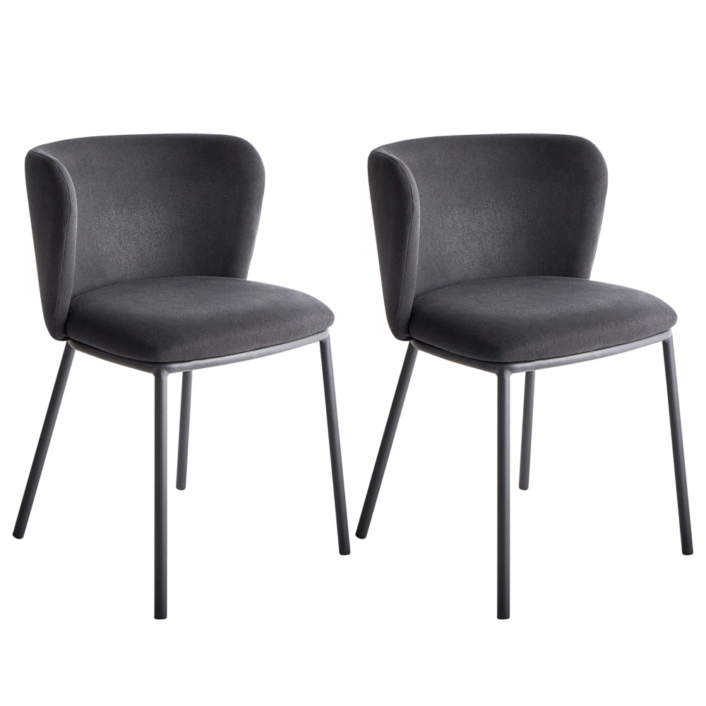 Set di 2 sedie da pranzo in poliestere nero Rivestimenti in metallo nero Gambe senza braccioli Schienale curvo Design moderno e contemporaneo