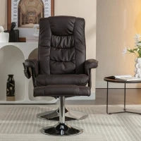 Poltrona massaggiante a 5 punti e riscaldante, girevole a 360°, rivestita in pelle PU, 79x79x106 cm, Marrone