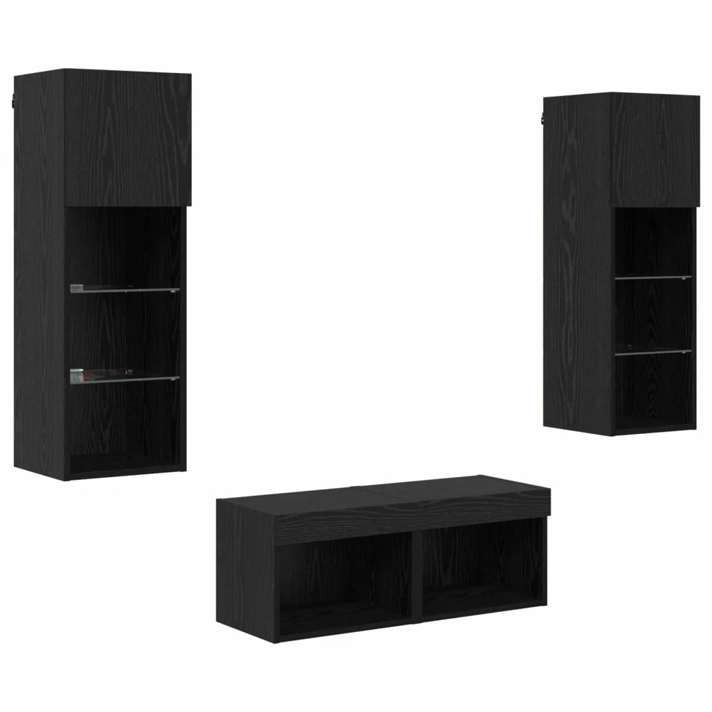 Mobiletti TV da Parete 4 pcs Rovere Nero Legno multistrato 3402919
