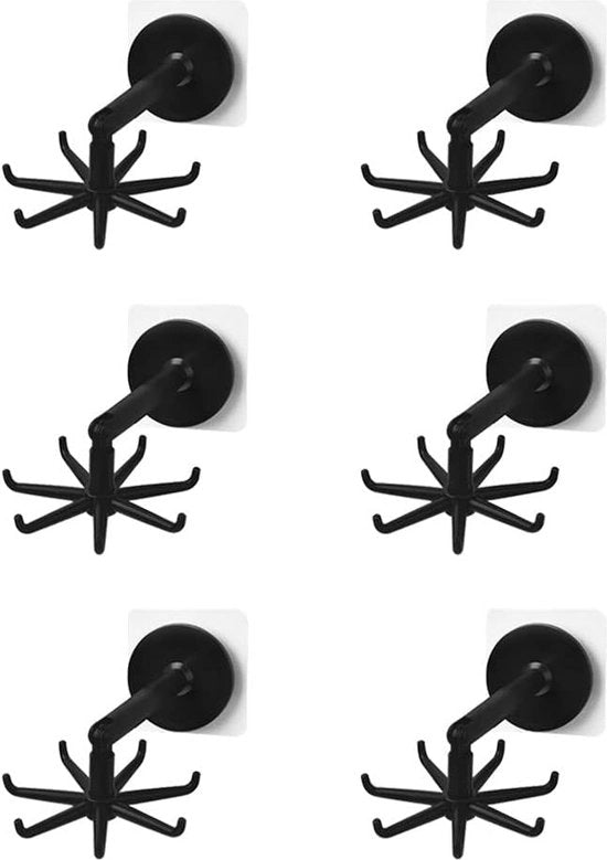 6 pezzi di ganci 360° rotativi pieghevoli, ganci per utensili da cucina con 7 ganci Gancio da cucina rotativo senza foro per cucina/bagno (bianco) (nero)
