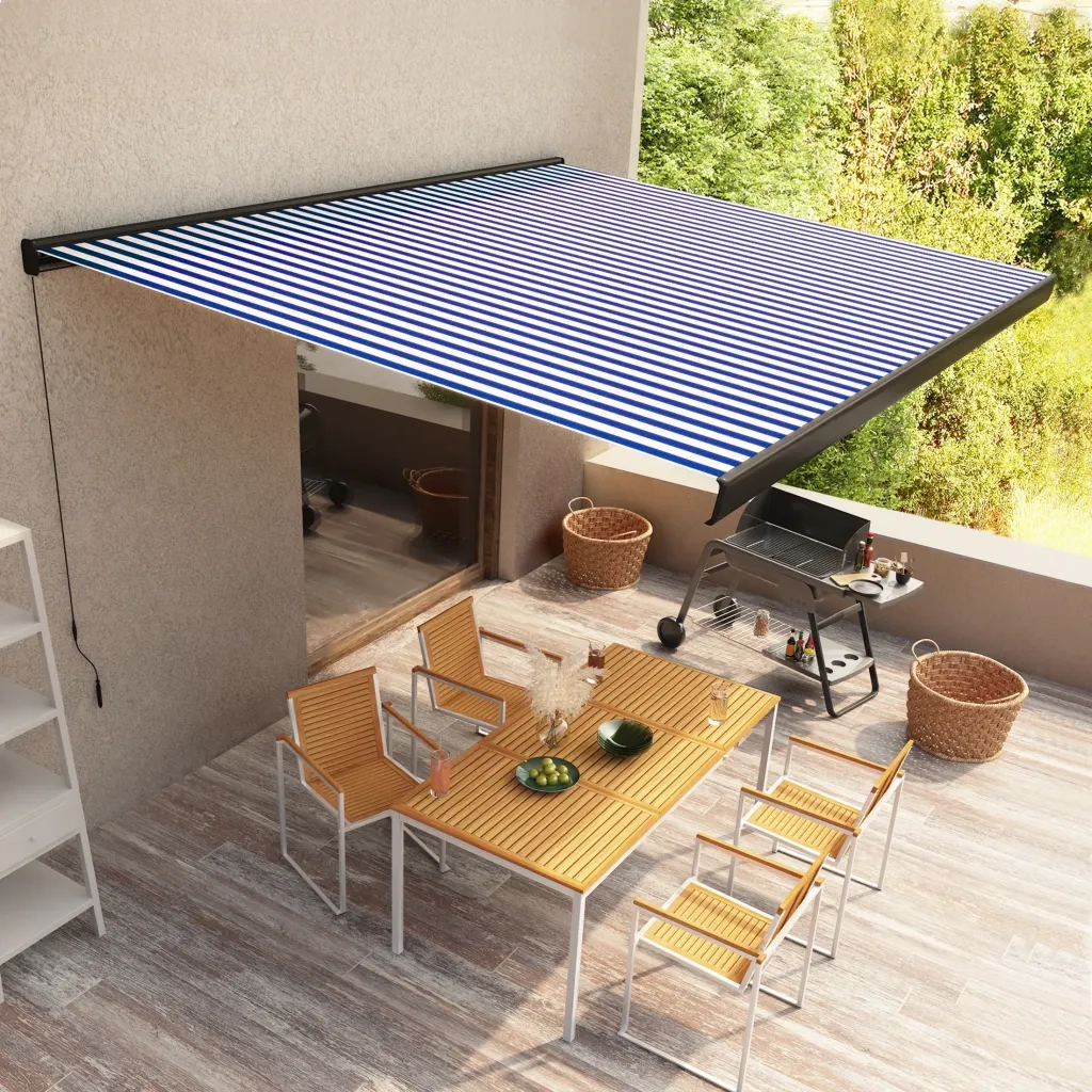 Tenda a Cassonetto Manuale 400x300 cm Blu e Bianca 3052704
