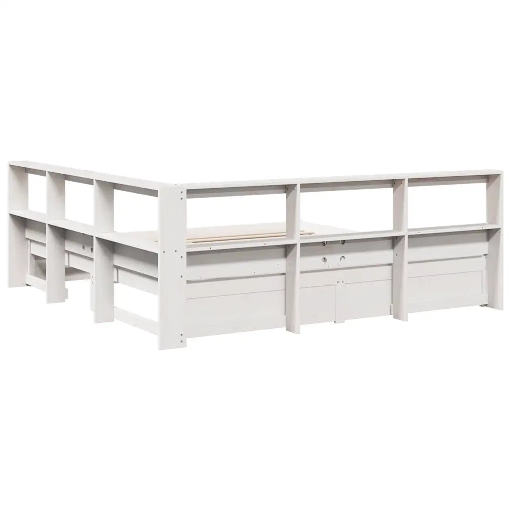 Letto Libreria senza Materasso-Struttura Letto con contenitore Bianco 140x190 cm Legno di Pino 982599