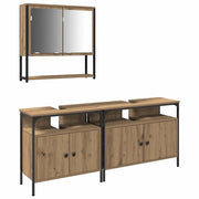 Set di mobili per il Bagno | Armadio da bagno 3 pz Marrone Legno multistrato