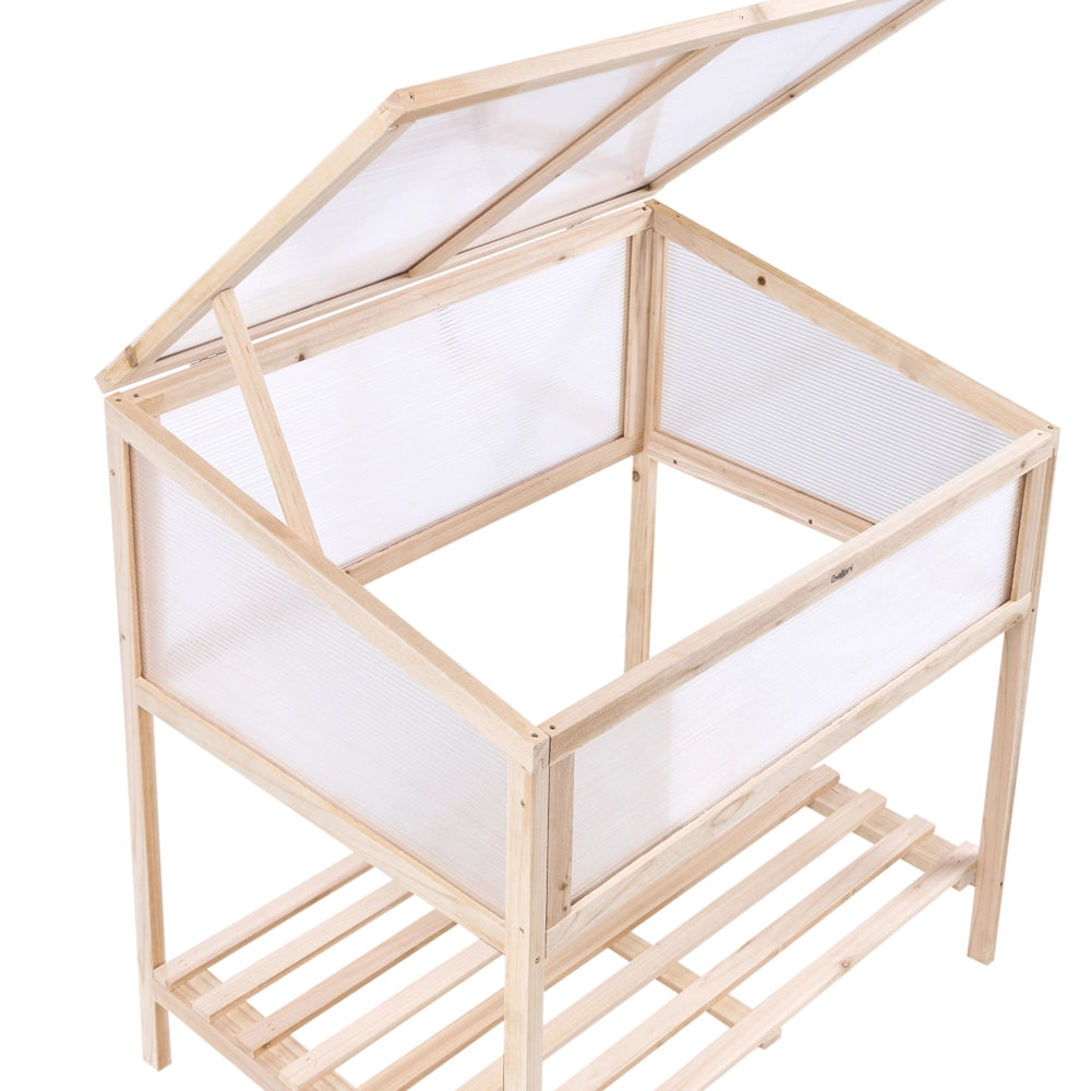 Serra da balcone Marrone chiaro Legno di abete Letto da giardino rialzato Pannello trasparente Giardino