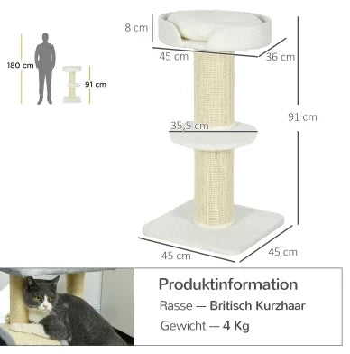 Tiragraffi per gatti 91 cm con piattaforme e cuscino crema