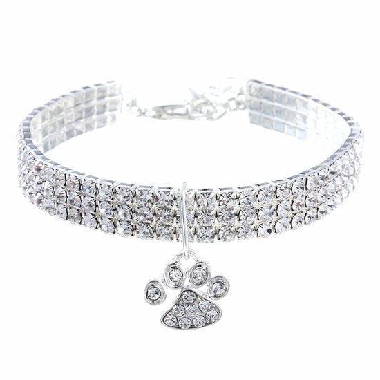 Collare per cani con strass, 19,8 cm collare per cani adattabile con cristalli e una catena supplementare di 5 cm, collare per cani elastico con accessori bling.
