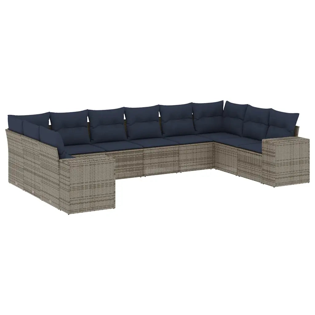 Set Divani da Giardino 10 pz con Cuscini Grigio in Polyrattan 3223070