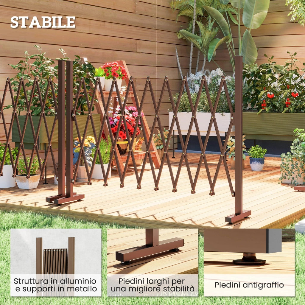Recinzione per Giardino 250x31x103,5 cm a Larghezza Regolabile in Metallo e Alluminio Marrone