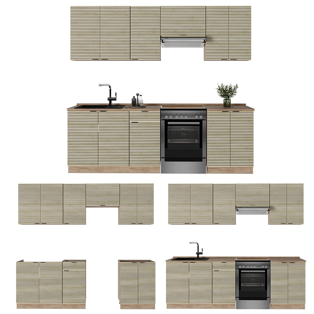 Cucina componibile Fame-Line Pannello in quercia/Rovere dorato 240 cm, PL Marmo Vicco