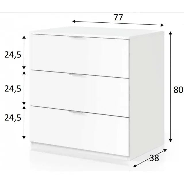 Cassettiera 3 cassetti, colore bianco 77x38x80h
