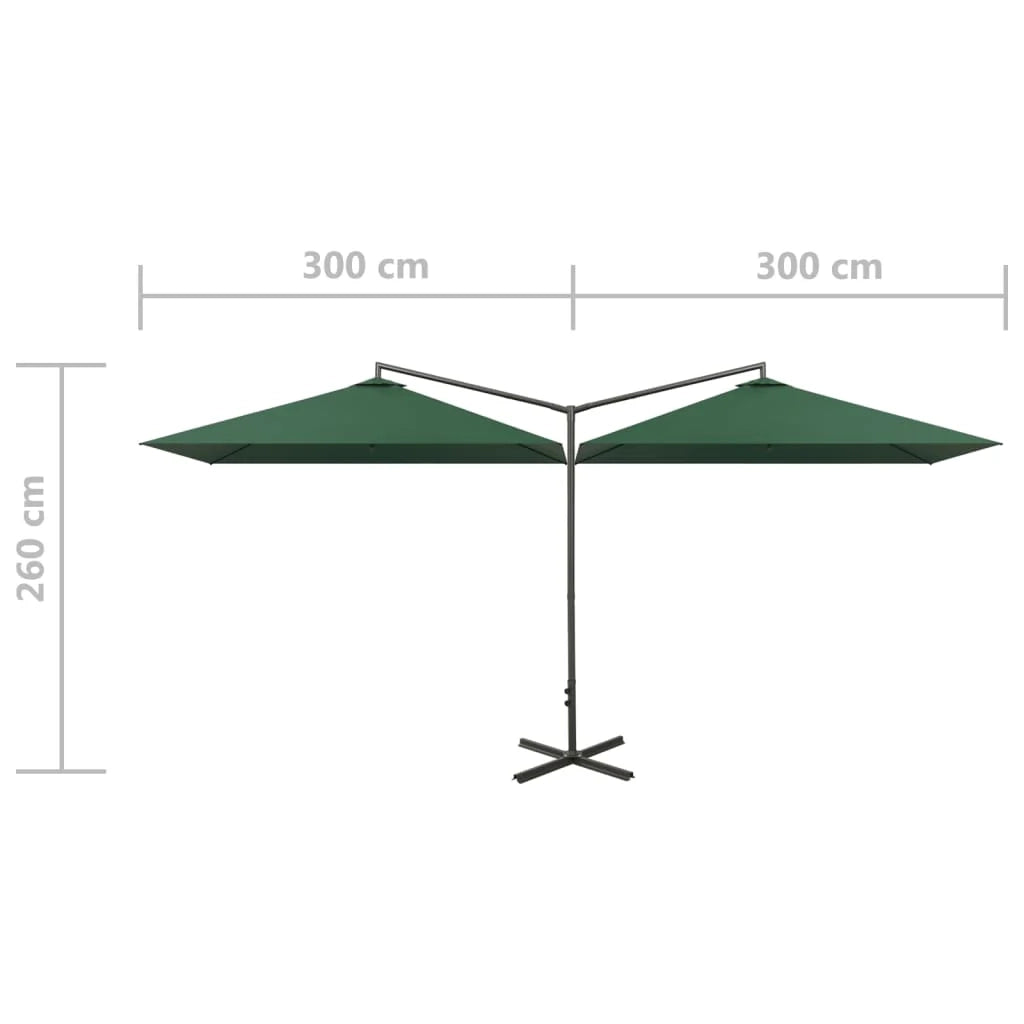 Ombrellone doppio con palo in acciaio 600 x 300 cm verde 02_0008438