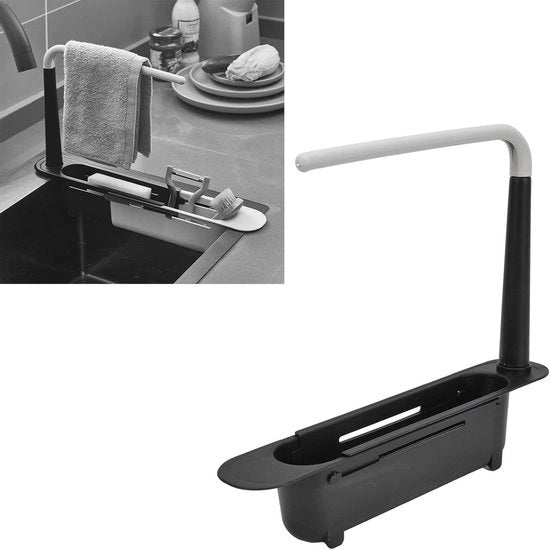 Organizzatore per asciugamani e spazzole da cucina - Scaffale estensibile per asciugamani, spazzole, tovaglioli e asciugamani - Organizzatore estensibile per la zona lavabo - Nero