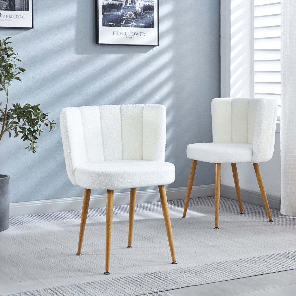 SEDIA Set da 2 pezzi Schienale ergonomico 64x40x58 cm Bianco Tessuto Teddy