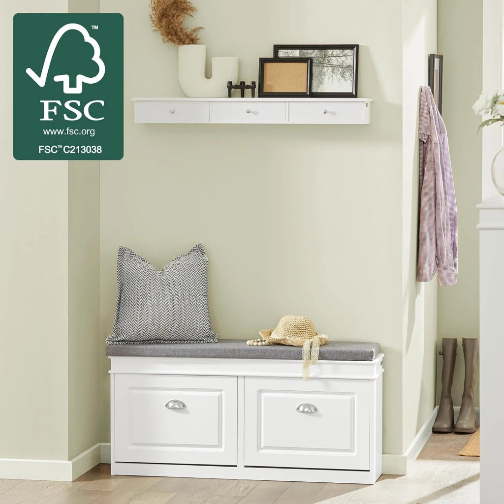 Scarpiera Salvaspazio Slim da Ingresso Panca Contenitore con Cuscino, Cassapanca Scarpiera Regolabile per Casa, Camera, Corridoio, L104*P24*A52cm, Bianco, FSR64-W