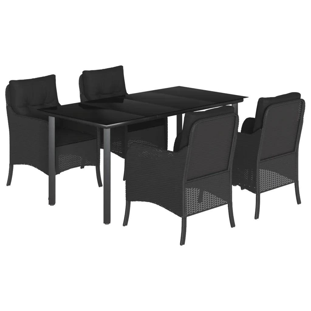 Set da Pranzo da Giardino 5 pz Nero con Cuscini in Polyrattancod mxl 113585