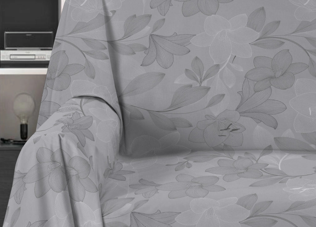 Telo Arredo Granfoulard Copritutto Salvadivano 100% Cotone Disegno Lily - Singolo - Grigio