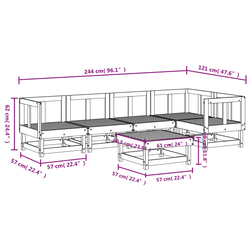 Set Salotto da Giardino 6 pz in Legno Massello di Pino 3186445