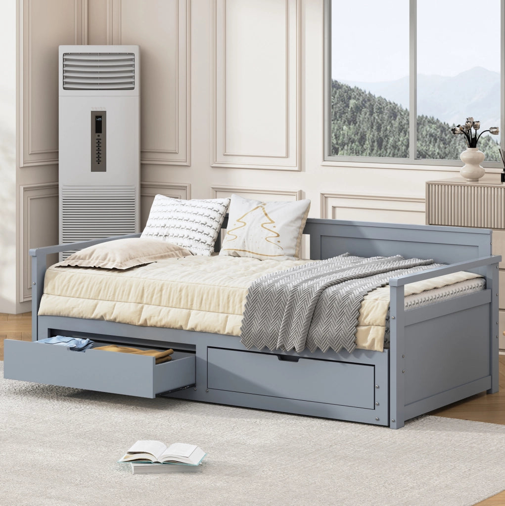 Divano letto multifunzione 90/180x190 cm con cassetti e letto estraibile; grigio
