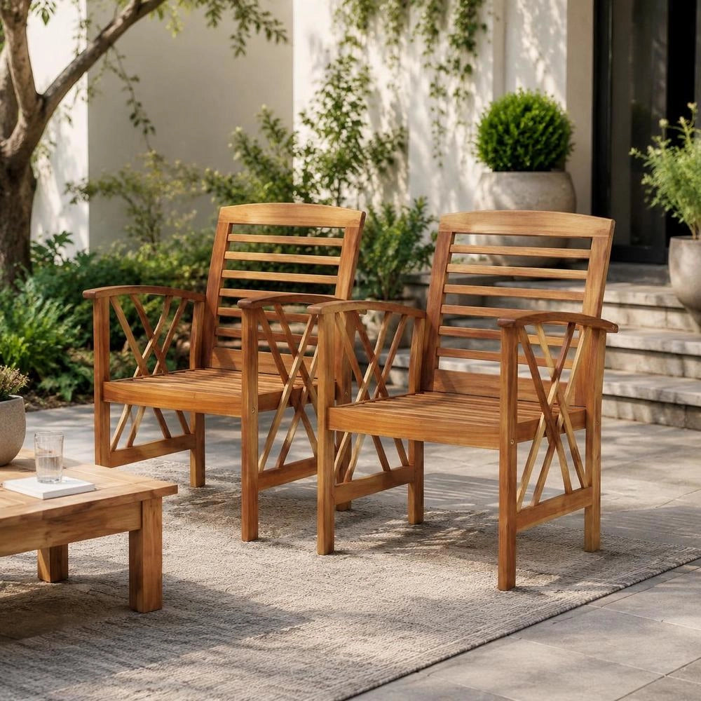 Garden Chairs, 2 Pieces, Solid Acacia Wood