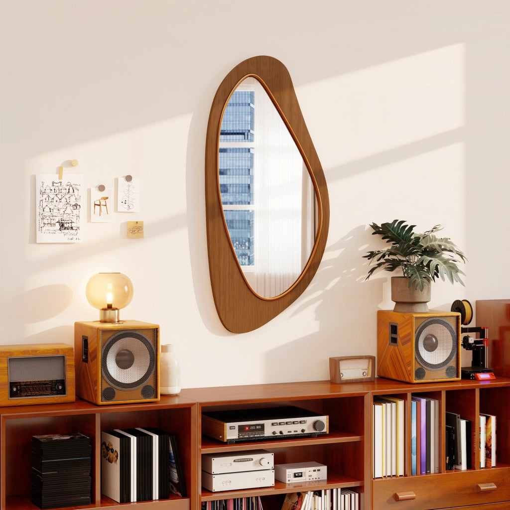Specchio da parete asimmetrico ¨C zephmum ¨C 91.5x45 cm, effetto legno naturale