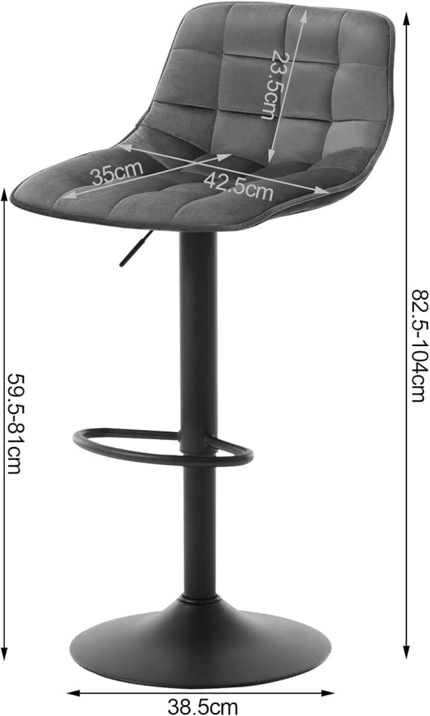 Set di 2 Sgabelli da Bar per Casa Moderni Sgabelli Cucina Girevoli con Poggiapiedi, in Velluto Grigio Scuro BH273dgr-2