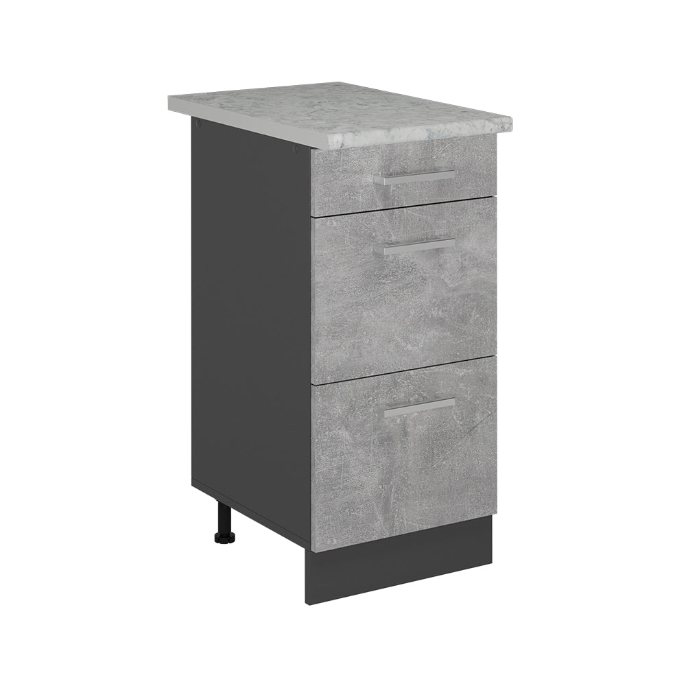 Vicco Mobiletto base per cucina Calcestruzzo 40 cm con cassetti, marmo AP