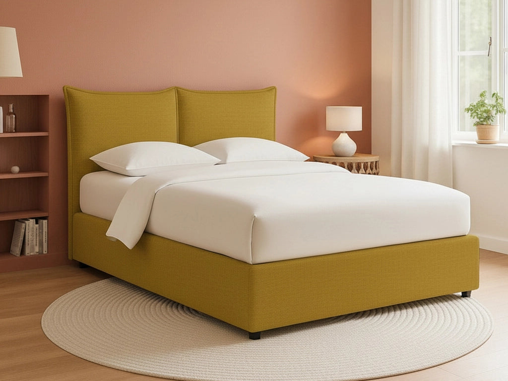 Penzance, Letto Piazza e Mezza Sfoderabile Made in Italy, Giallo Ocra