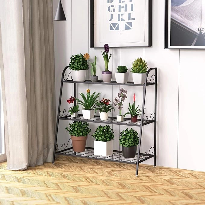 Scaffale Piante da Interno ed Esterno, Porta Fiori di Metallo a 3 Livelli con Piedini Regolabili, Porta Vasi per Giardino, Balcone e Soggiorno, 81 x 35 x 82 cm