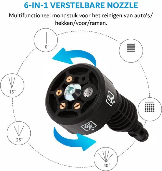 Pulitore di umidità - Sparatore ad alta pressione - Senza fili - Portatile - Compattato - 6-in-1 - 21V - 4.0Ah - Incluso schiuma neve - Bocchetta - 30 Bar - Bocchetta a getto - Bocchetta a angolo - Bianco - 435PSI 30 Bar