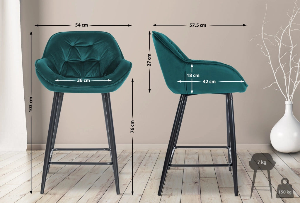 Set di 2 sgabelli da bar Gibson in velluto con altezza seduta 76 cm Verde scuro