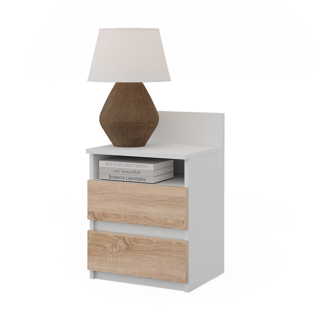 Vicco Comodino Bianco/Sonoma 32.3 x 59.1 cm con 2 cassetti