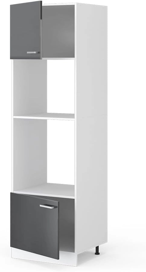 Dispensa universale R-Line, Antracite lucido, 60 cm con ripiani e ante a giorno, per la conservazione di utensili domestici e scorte