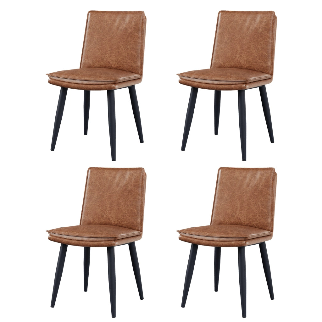 4 sedie da pranzo moderne in PU marrone con cuscino doppio e gambe in metallo