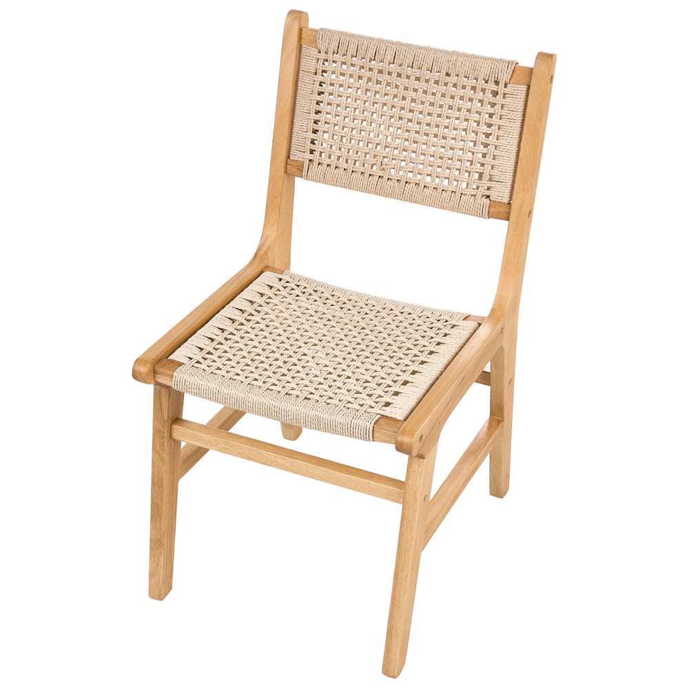 Set di 2 sedie da pranzo marrone e beige Struttura in legno di gomma beige Seduta e schienale in corda di carta Sala da pranzo Boho