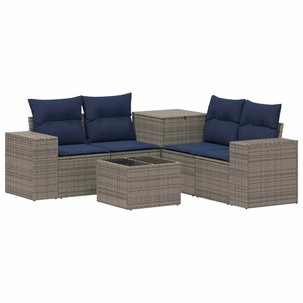 Set di divani 6 pz Grigio e Blu Navy Rattan sintetico e Acciaio 3447569