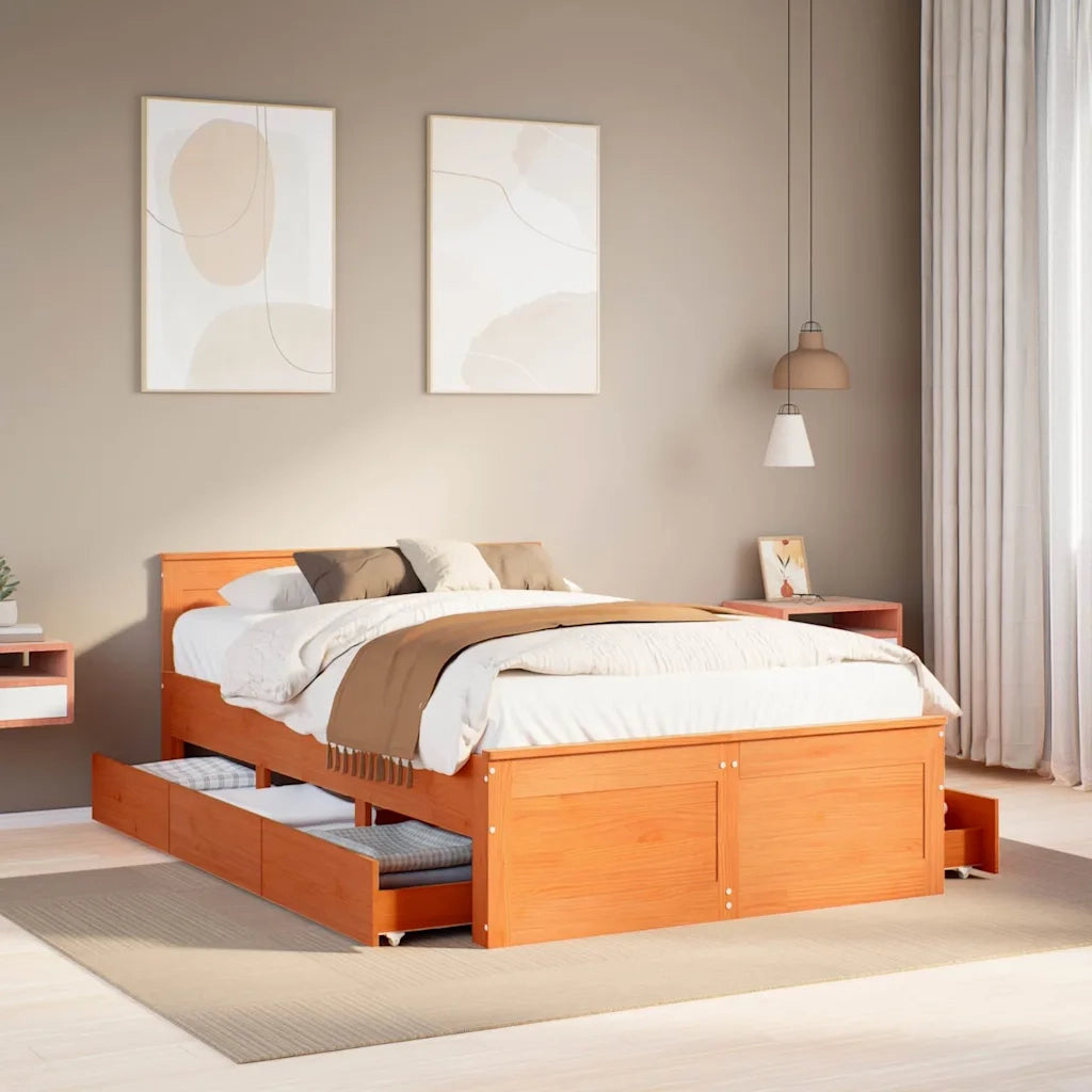 Letto matrimoniale | Letto per adulti | Giroletto senza Materasso con Testata Marrone Cera 120x190 Pino