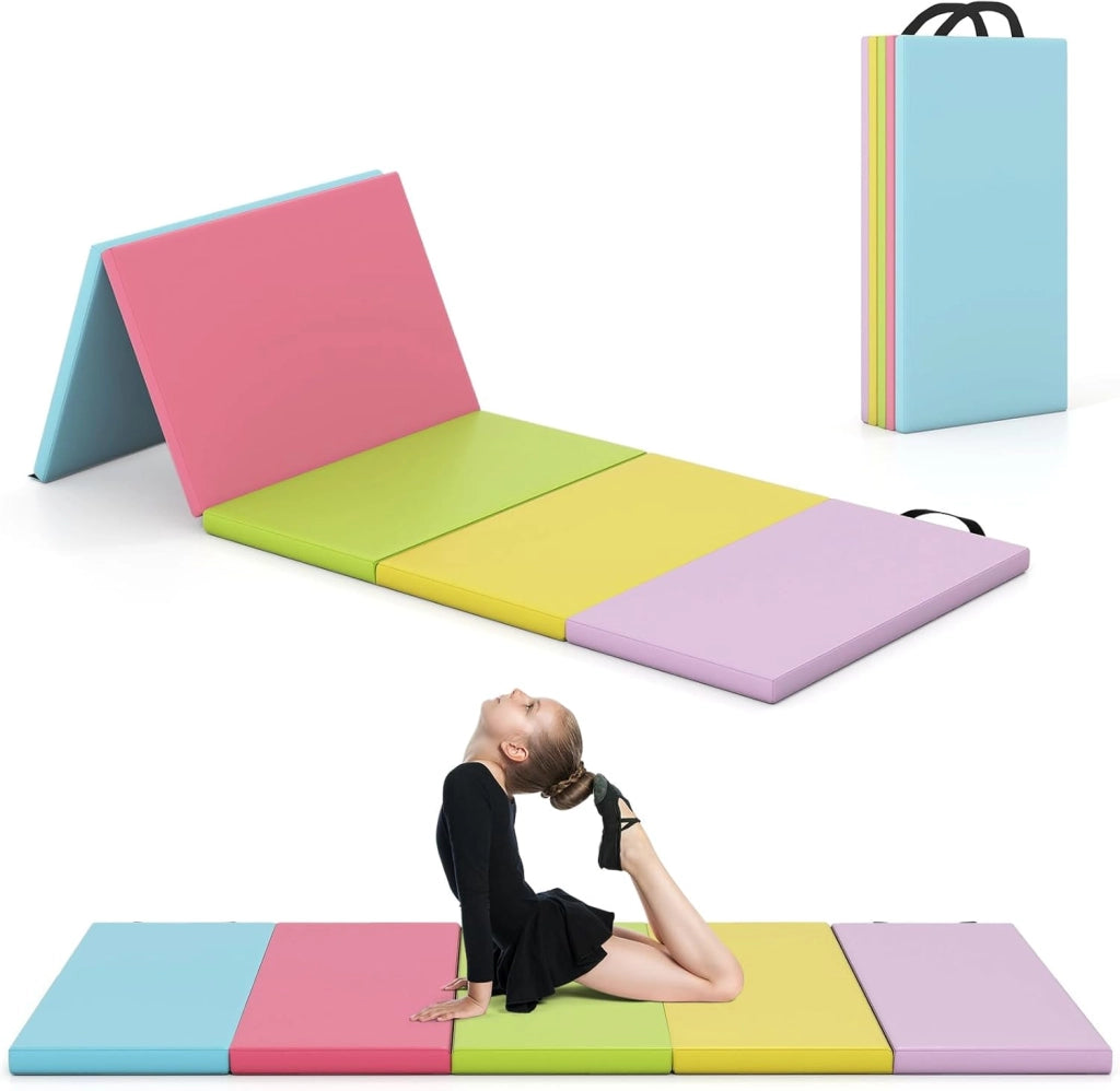 Tappetino Ginnastica, Tappetino Portatile e Pieghevole con Maniglie, Tappetino Leggero per Yoga e Allenamenti per Stretching e Capriole da Casa e Palestra