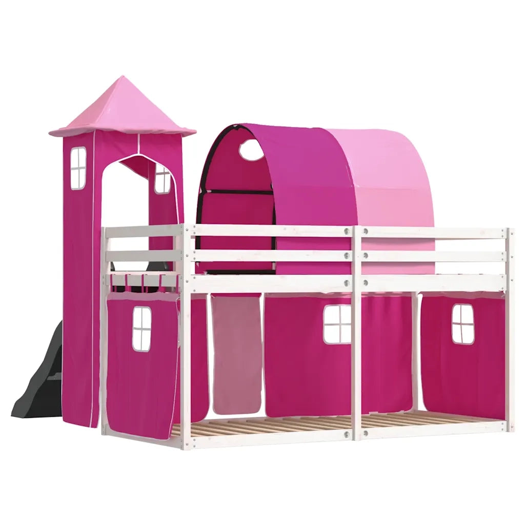 Letto a Castello con Scivolo e Tende Rosa 90x200 cm 3284166