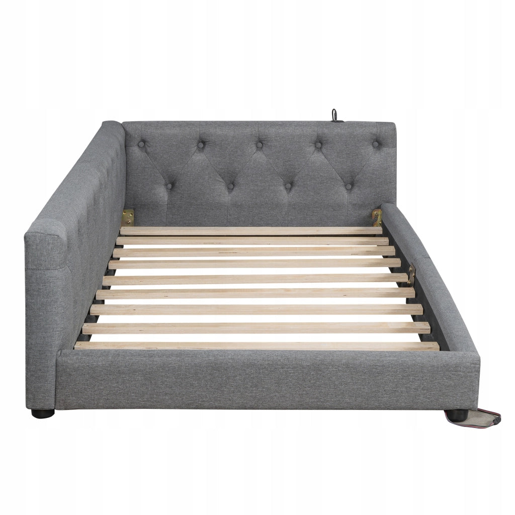 Sofa letto 90x200 - Xylo - LED, USB-C, lino grigio
