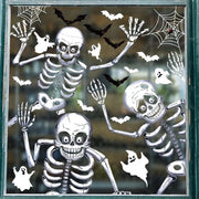 Decorazione per Halloween - Decorazione per Halloween Vetrina doppia - Sticker per vetrina - Fantasmi scheletri teschi pipistrelli casa spettrale - Feste - Riciclabile - Vetro 10 fogli