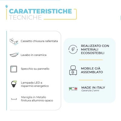 Mobile bagno sospeso 110 cm grigio chiaro con cassetto e vano a giorno completo di lavabo e specchio Master